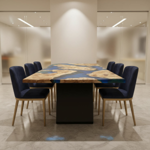 BLUE EPOXY POPLAR BURL - DINING TABLE