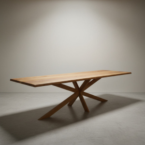 BRASS INSERT SOLID OAK - DINING TABLE